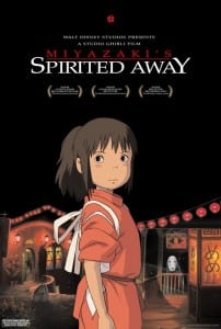 The European Theatrical Poster for Spirited Away showing the young girl, Chihiro, staring into the camera